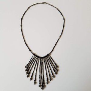 Vintage Screw Clasp Black Fringe Necklace